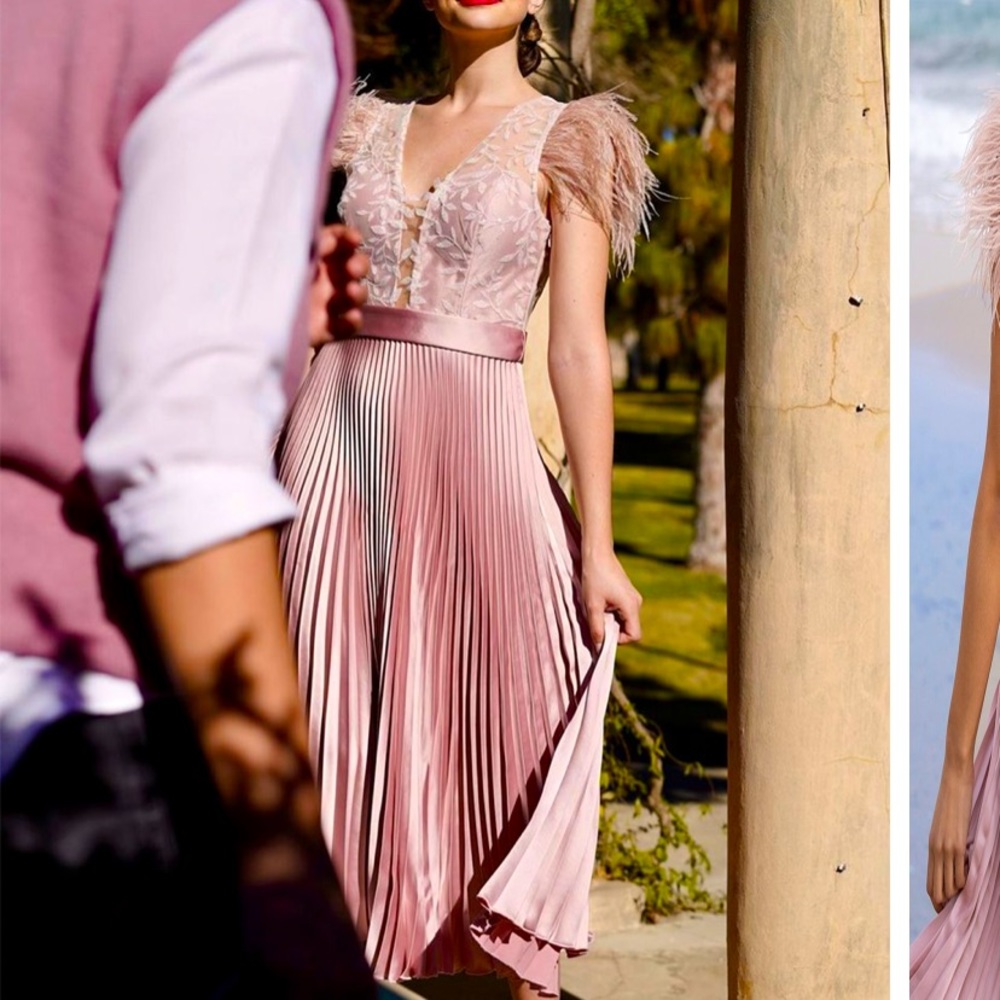 Elegant mesh pleaded midi dress